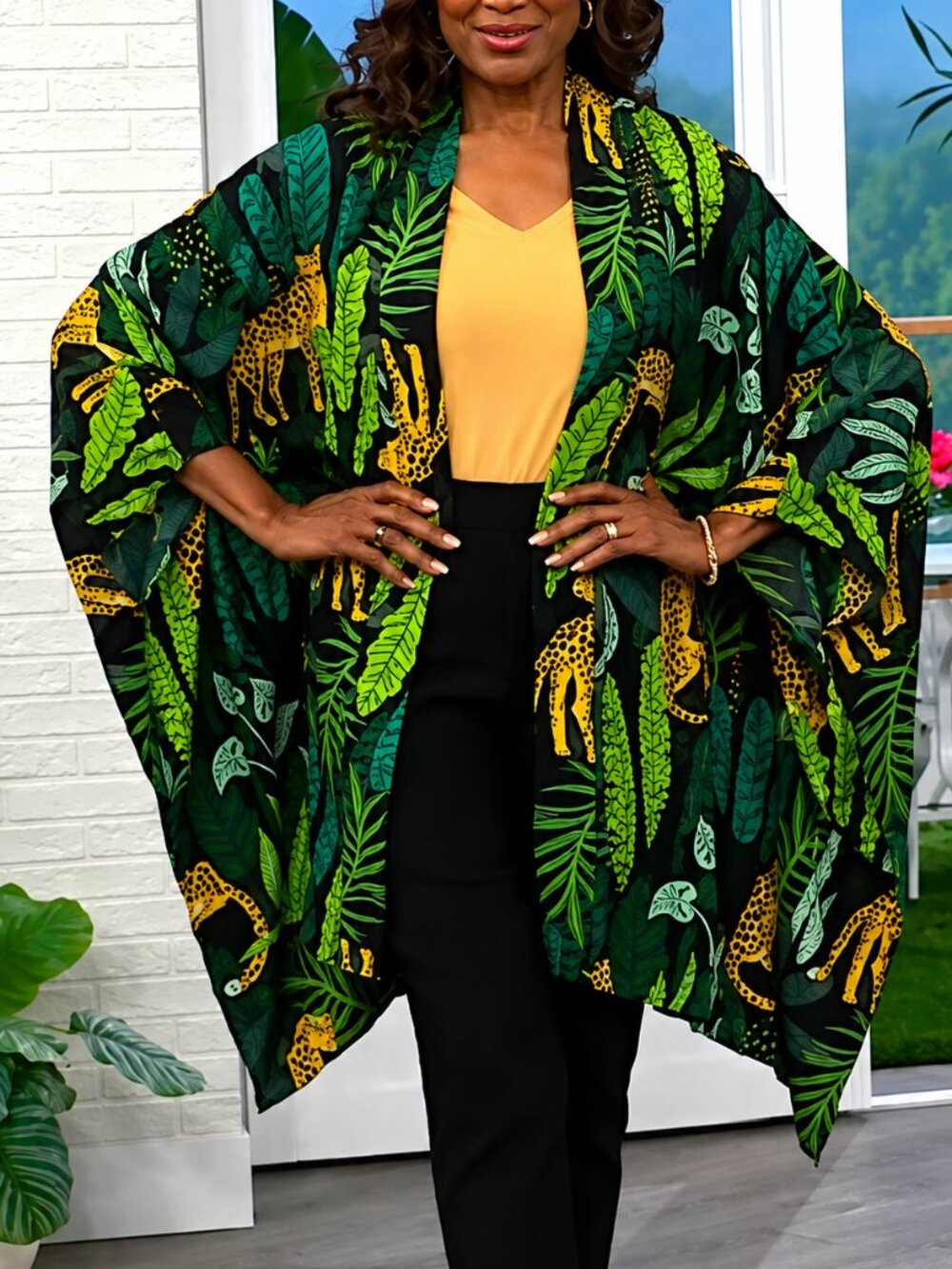 Antthony Cheetah & Tropical Print Kimono Topper One Size Includes Plus